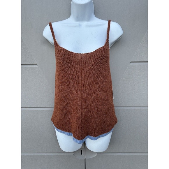 Anthropologie Pilcro Easy Breezy Knit Brown Blue Trim Cami Tank Top Women Sz M - Picture 6 of 15